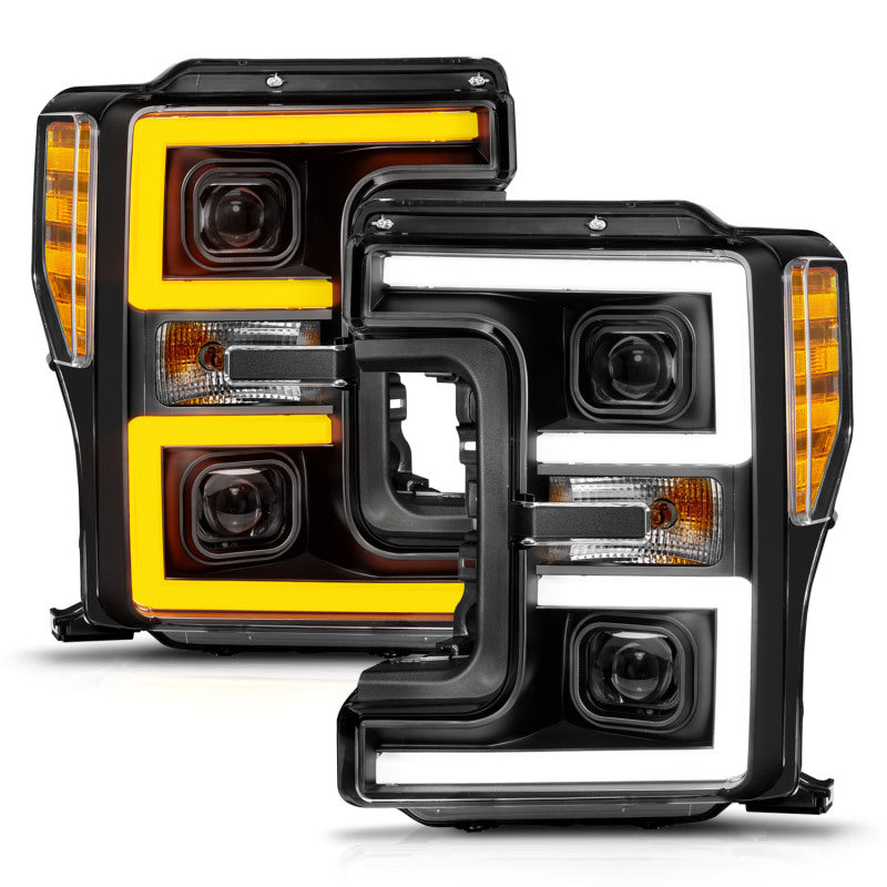 ANZO 111577 fits Ford 17-19 F-250/350/450 SD (w/o Factory LED) LED Proj Headlights w/Light Bar Switchback Blk