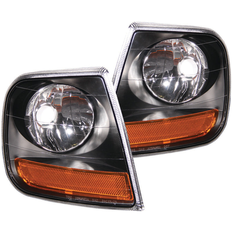 ANZO 521040 Corner Lights 1903 fits Ford 97-20 F-150 HARLEY DAVIDSON Style Corner Lights Black w/ Amber Reflector