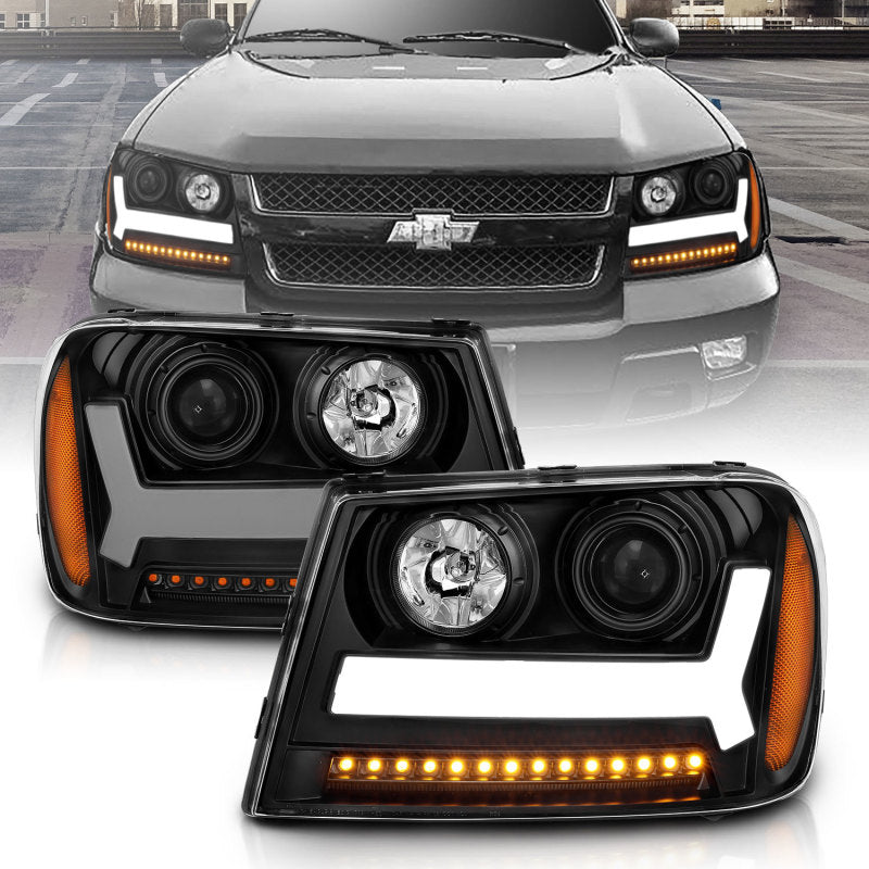 ANZO 111390 2009 fits Chevrolet 06-20 Trailblazer Projector Headlights w/ Plank Style Design Black w/ Amber