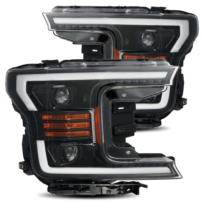 AlphaRex 880174 fits Ford 18-20 F-150 LUXX LED Proj Headlights Plank Style Jet Blk w/Activ Light/Seq Signal/DRL