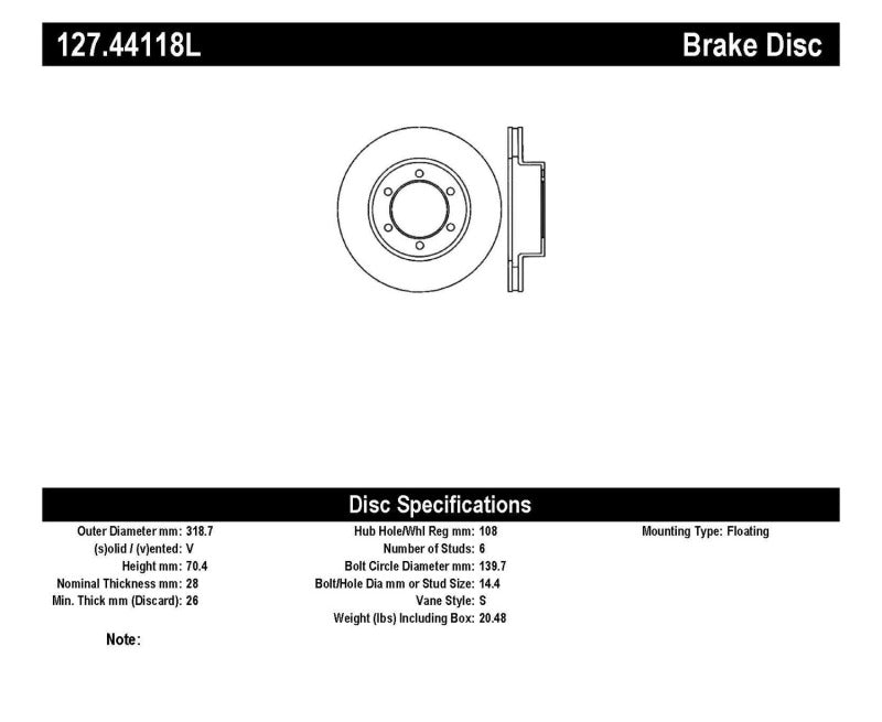 Stoptech 127.44118L 00-06 Toyota Tundra / 01-07 Toyota Sequoia Front Left Slotted & Drilled Rotor