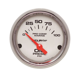 AutoMeter 200758-35 Autometer Ultra-Lite 2-1/16in Electric 100 PSI Oil Pressure Gauge Marine Chrome