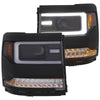 ANZO 111375 16+ fits Chevy Silverado 1500 Projector Headlights Plank Style Black w/Amber/Sequential Turn Signal