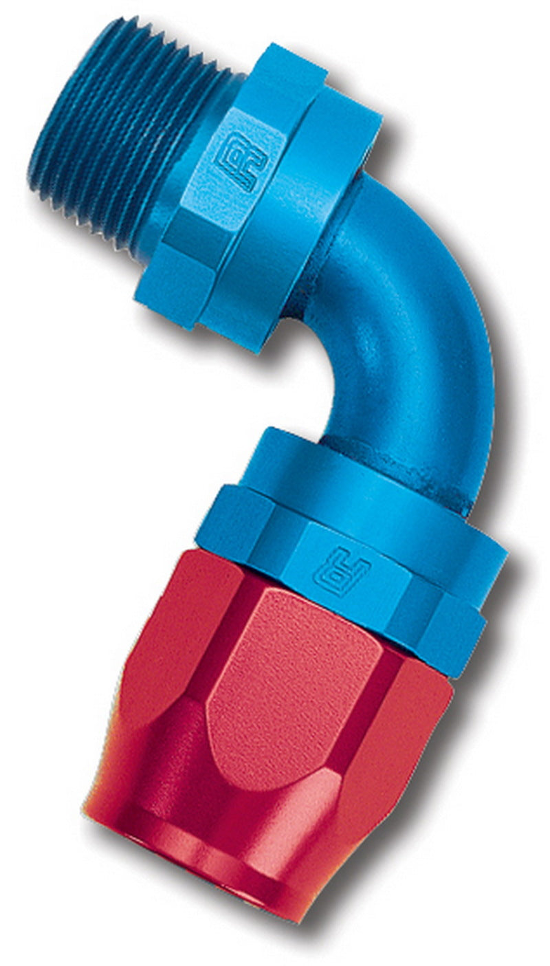 Russell 612180 Performance -6 AN Red/Blue 90 Degree Full Flow Swivel Pipe Thread Hose End (With 3/8in NPT)