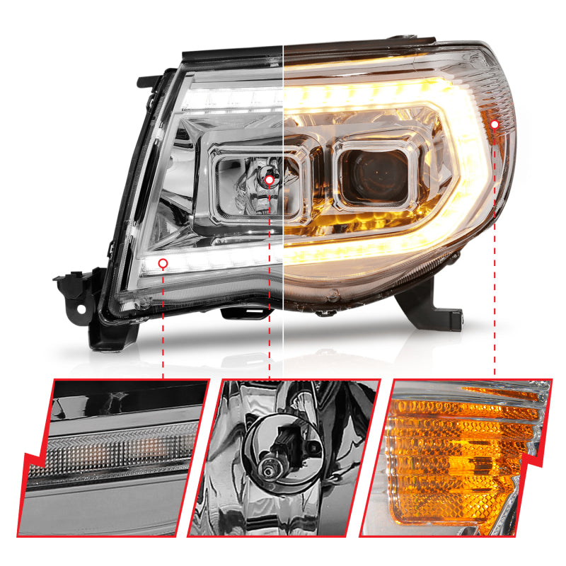 ANZO 111565 fits Toyota 05-11 Tacoma Projector Headlights w/Light Bar Switchback Chrome Housing