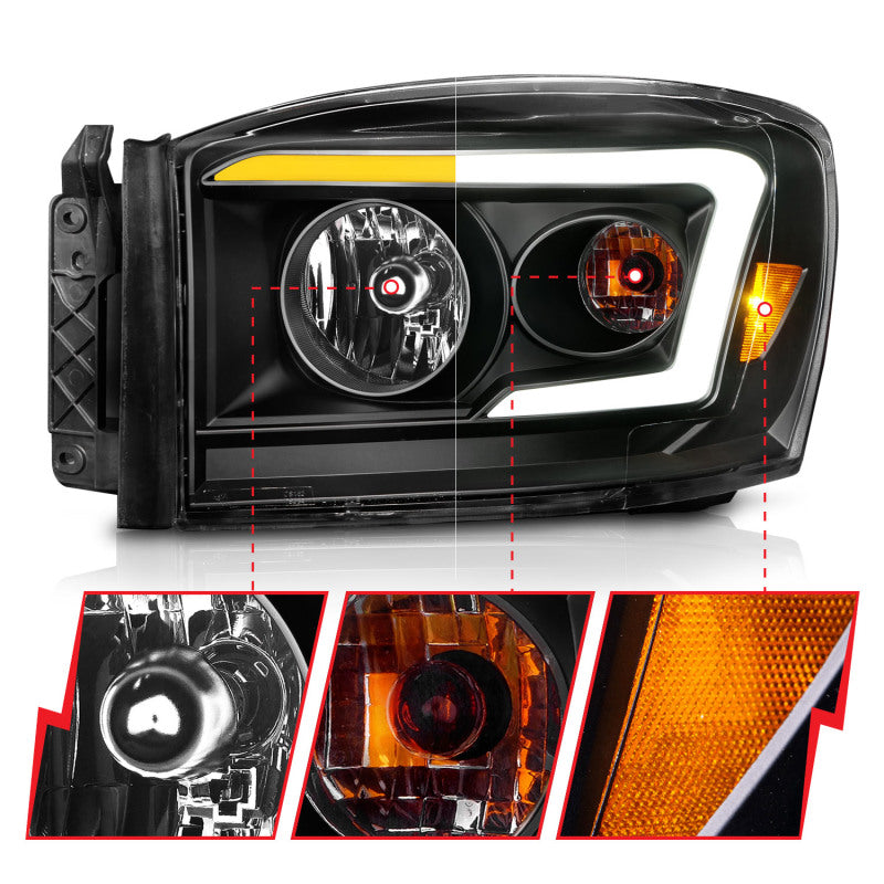 Anzo 111526 06-09 fits Dodge RAM 1500/2500/3500 Headlights Black Housing/Clear Lens (w/Switchback Light Bars)