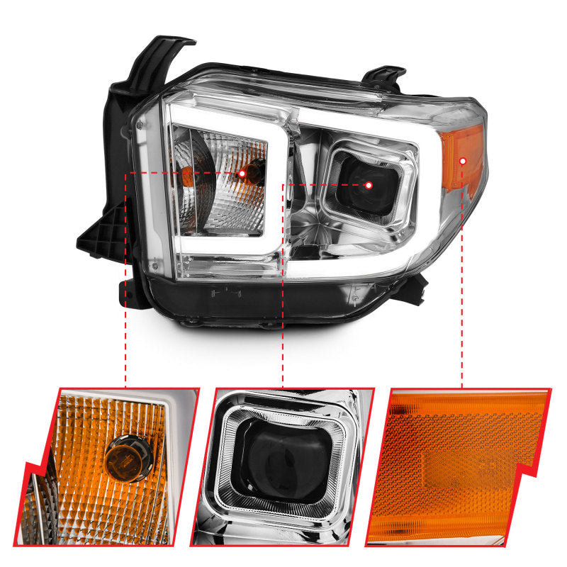 ANZO 111415 fits Toyota 14-17 Tundra Plank Style Projector Headlights Chrome w/ Amber