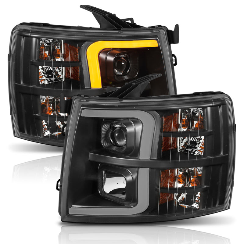 ANZO 111410 fits Chevrolet 07-13 Silverado 1500 Plank Style Projector Headlights Black w/ Amber