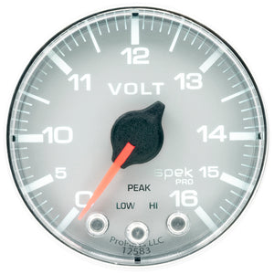 AutoMeter P344218 Autometer Spek-Pro Gauge Voltmeter 2 1/16in 16V Stepper Motor W/Peak & Warn Slvr/Chrm