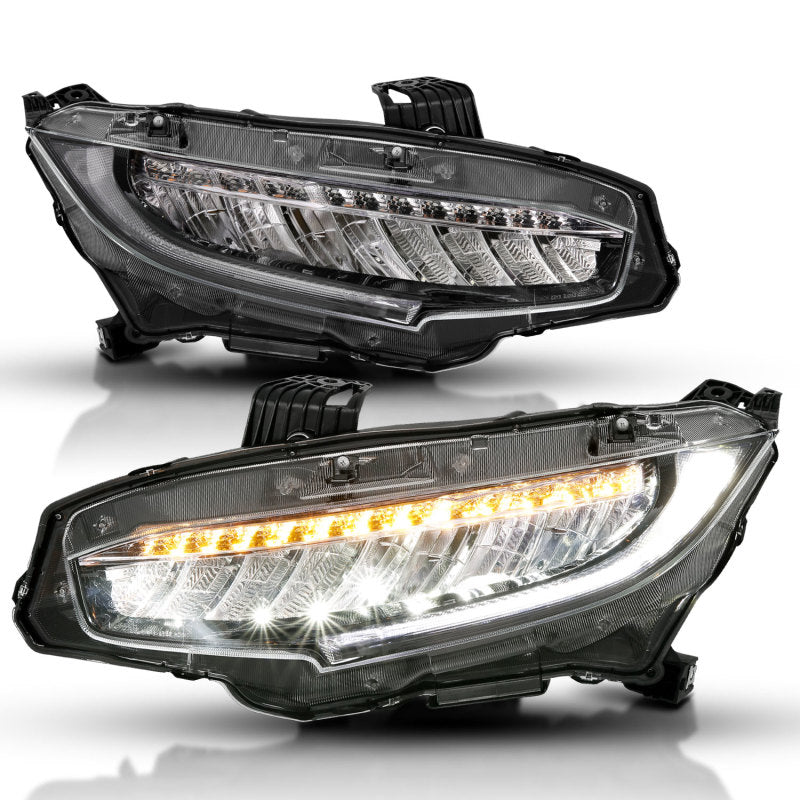 ANZO 121527 fits Honda 16-17 Civic Projector Headlights Plank Style Black w/Amber/Sequential Turn Signal