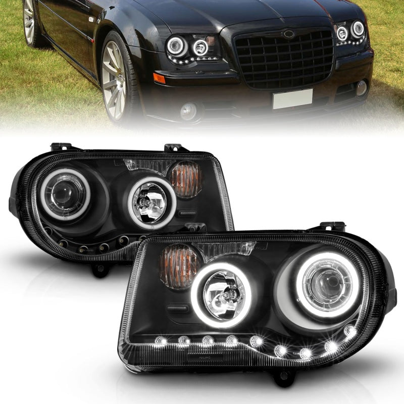 ANZO 121251 2010 fits Chrysler 05-20 300C Projector Headlights w/ Halo Black (CCFL) G2