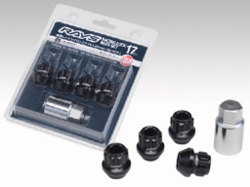Rays W17RN12125BL25 17 Hex Racing Nut Set L25 Short Type 12x1.25 - Blk Chromate (16 Pieces)