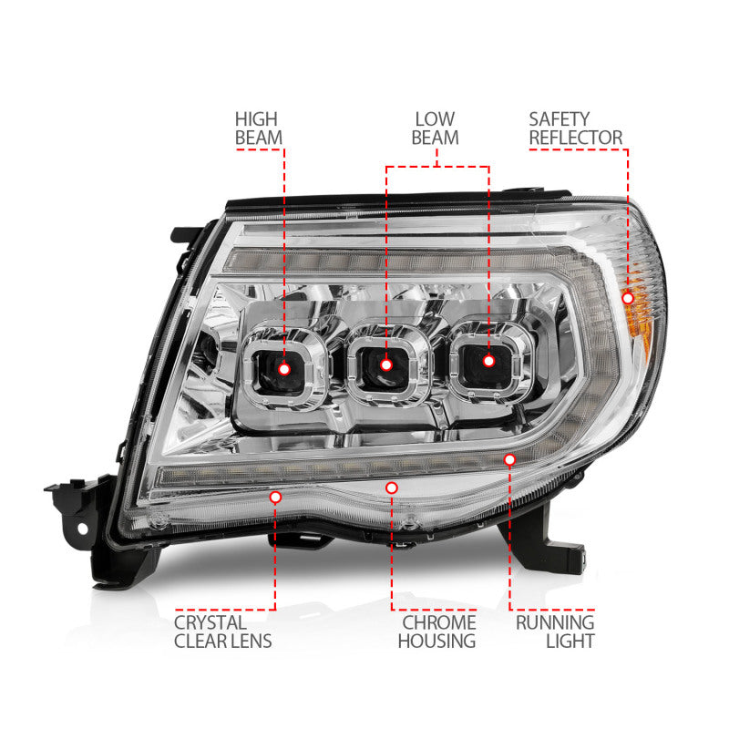 ANZO 111582 fits Toyota 05-11 Tacoma LED Projector Headlights w/Light Bar Swtchbk Seq. Chrome w/Initiation Light