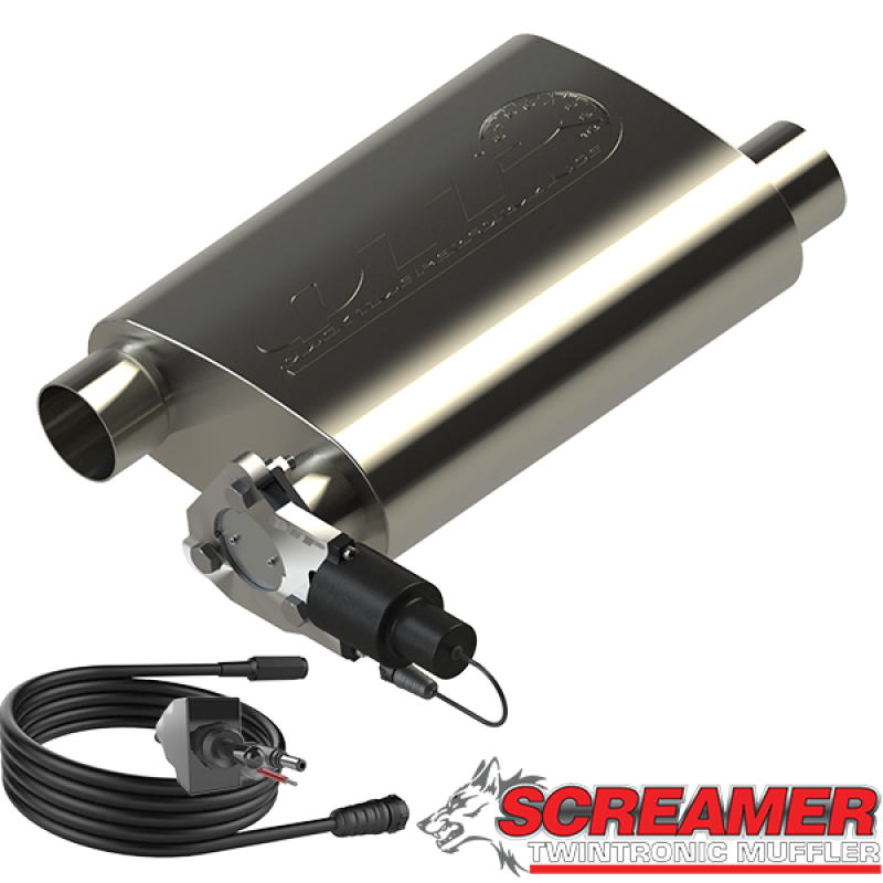 QTP 13250C 2.5in Weld-On 304SS Screamer Muffler w/Bolt-On QTEC Electric Cutout