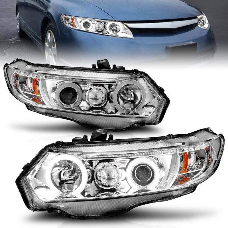 ANZO 121061 2011 fits Honda 06-20 Civic Projector Headlights w/ Halo Chrome (CCFL)