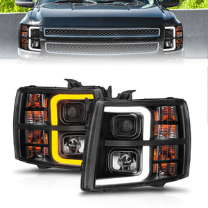 ANZO 111545 2007-2013 fits Chevrolet Silverado 1500 Projector w/ Light Bar Black Housing w/ Sequential