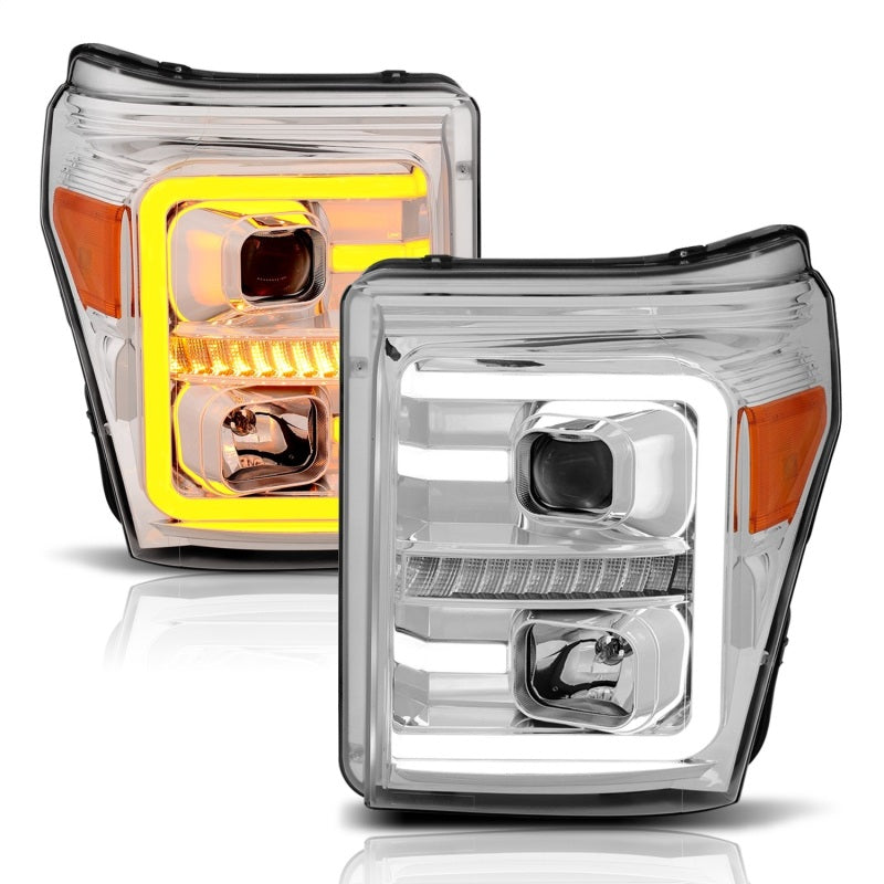 ANZO 111407 fits Ford 11-16 F-250/F-350/F-450 Projector Headlights w/ Plank Style Switchback Chrome w/Amber