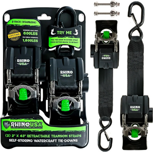 Rhino USA TD-MSTR2X43-STNLS Retractable Transom Straps (2 Pack-Stainless)