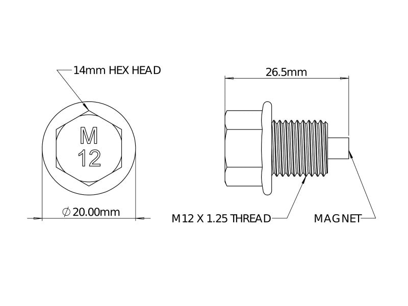 AFE 59-04005 POWER Magnetic Drain Plug M12 x 1.25 - Universal