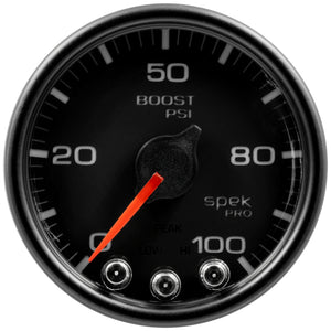 AutoMeter P30532 Autometer Spek-Pro Gauge Boost 2 1/16in 100psi Stepper Motor W/Peak & Warn Blk/Blk