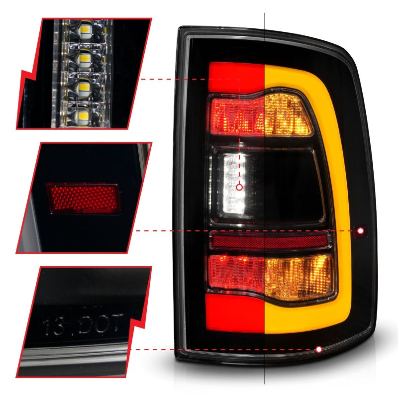 ANZO 311472 fits Dodge 09-18 Ram 1500 Sequential LED Taillights Smoke Black w/Switchback Amber Signal