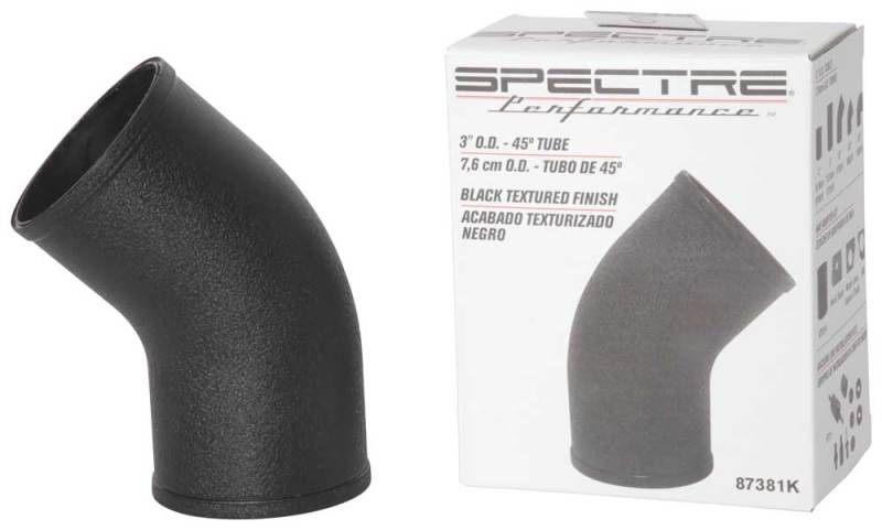 Spectre 87381K Universal Intake Elbow Tube (ABS) 3in. OD / 45 Degree - Blk Textured Powdercoat