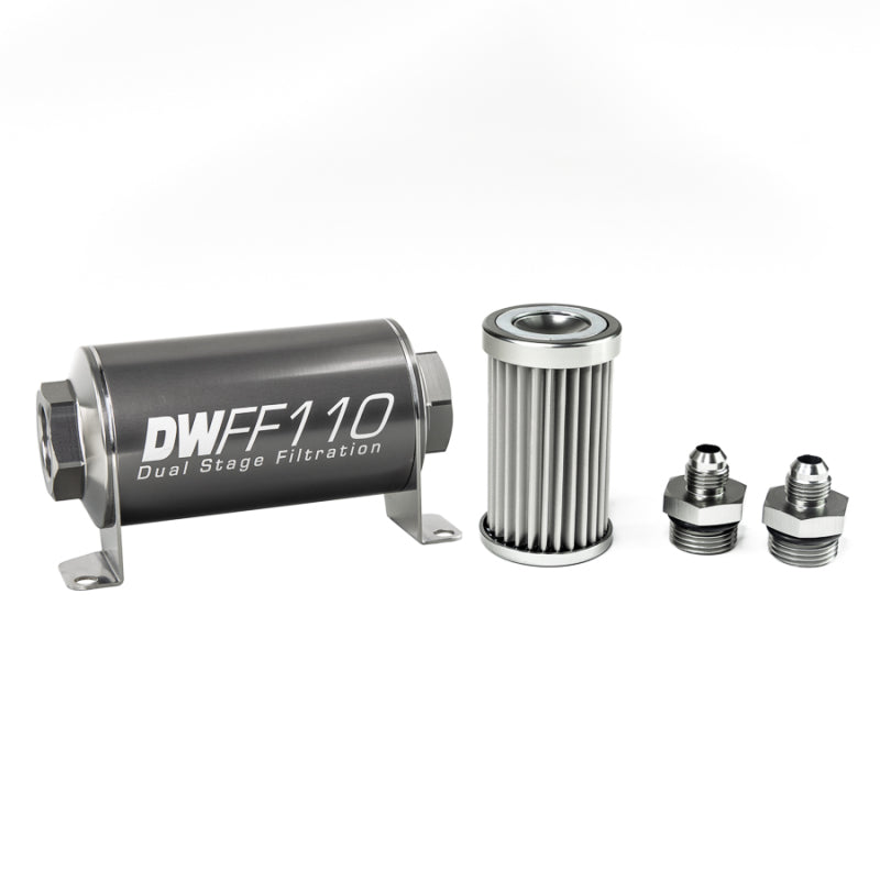 DeatschWerks 8-03-110-005K-6 Stainless Steel 6AN 5 Micron Universal Inline Fuel Filter Housing Kit (110mm)