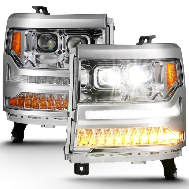 ANZO 111421 fits Chevrolet 16-18 Silverado 1500 LED Projector Headlights w/Plank Style Switchback Chrome w/Amber