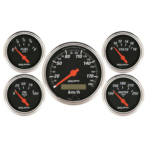 AutoMeter 1421-M Autometer Designer Black 5 Pc Kit w/ Elec KMH Speedo, Oil Press, Water Temp, Volt, Fuel Level