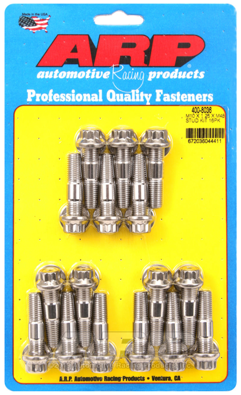 ARP 400-8036 M10 x 1.25 x 48 Stainless Steel 12pt Broached Stud Kit (16/pkg)