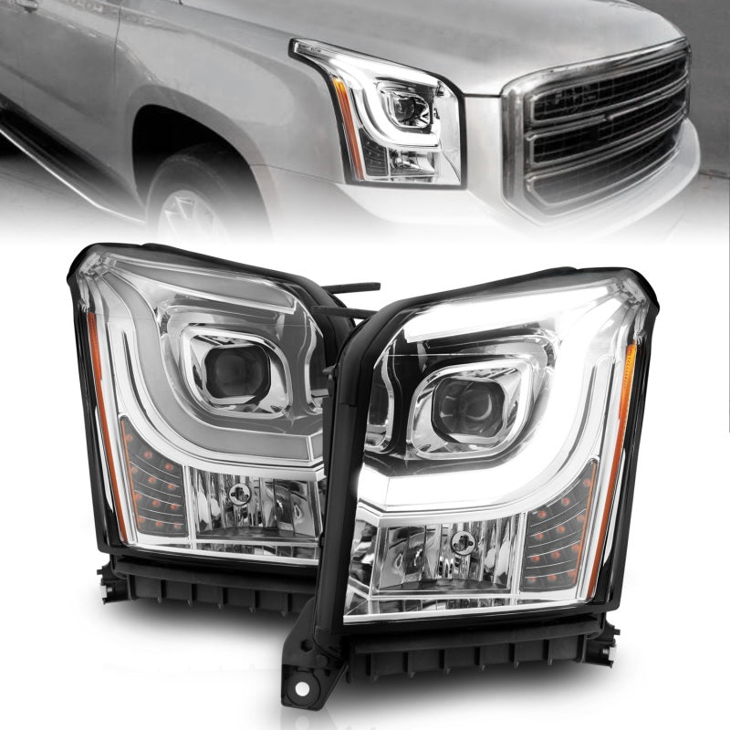 ANZO 111536 2017 fits GMC 15-20 Yukon XL Projector Headlights W Lightbar - Chrome/Amber