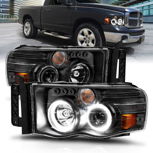 ANZO 111490 2002-2005 fits Dodge Ram 1500 Projector Headlights w/ Halo Black Clear Amber