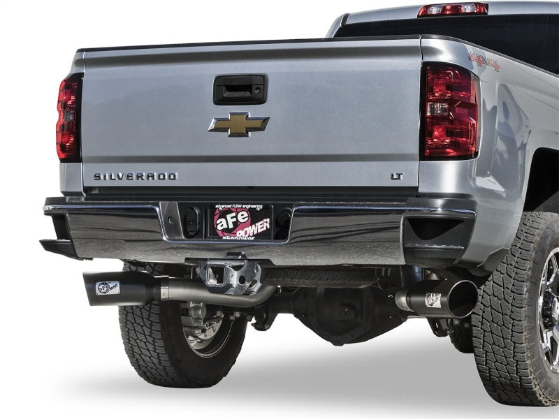 AFE 49-44080-B Bore HD 4in Dual DPF-Back SS Exhaust w/Black Tip 16-17 fits GM D