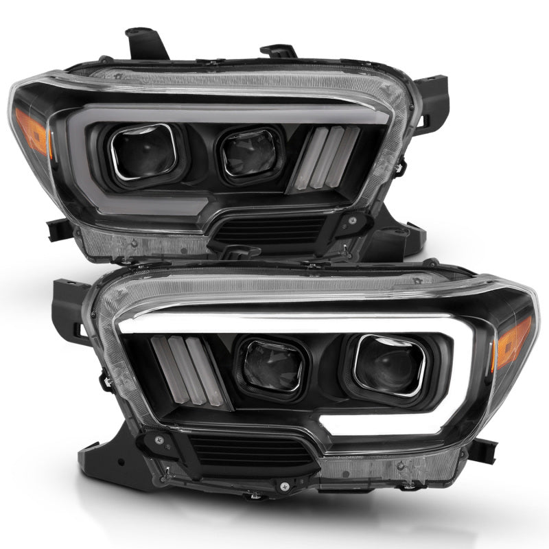 ANZO 111379 2017 fits Toyota 16-20 Tacoma Projector Headlights w/ Plank Style Design Black/Amber w/ DRL