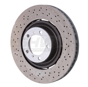 SHW Performance PFL49015 SHW 14-19 fits Porsche 911 Turbo 3.8L w/o Ceramics Left Front Drilled-Dimpled LW Brake Rotor (9P1615301K)