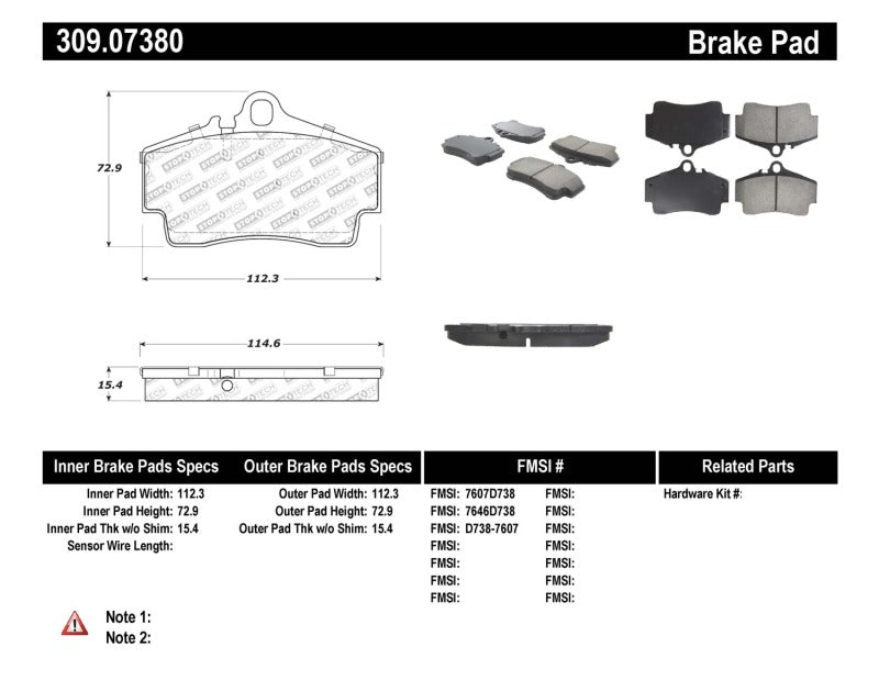 Stoptech 309.0738 Performance 97-04 fits Porsche Boxster / 00-08 Boxster S / 98-08 911 Rear Brake Pads
