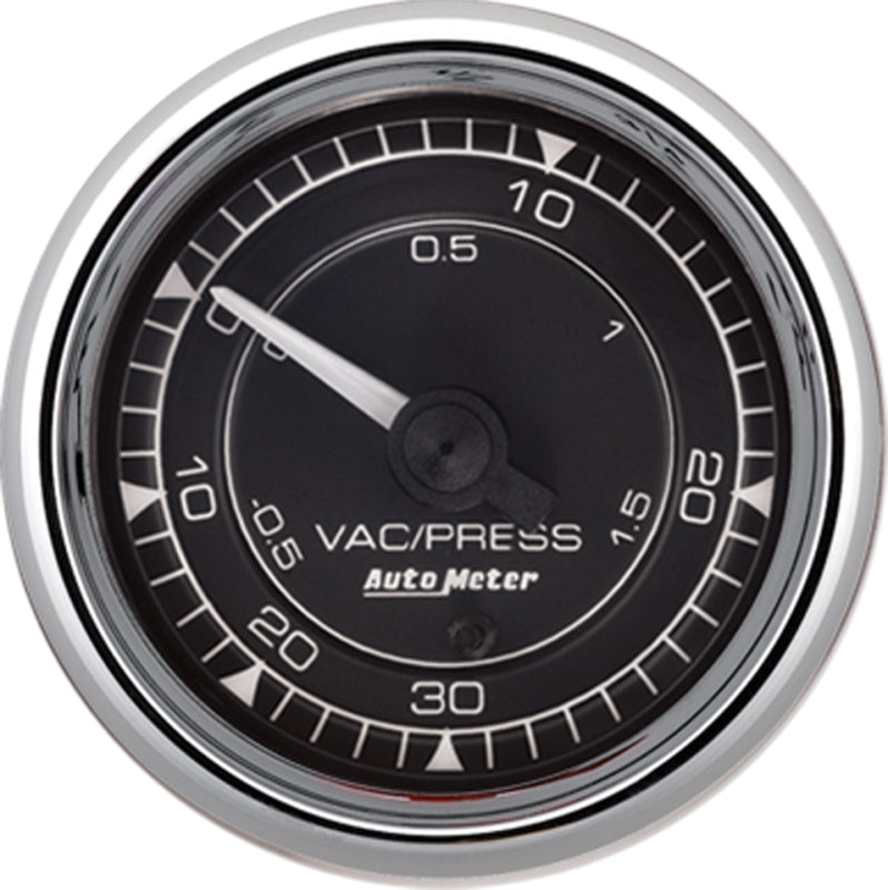AutoMeter 9703 AutoMeter Chrono 2-1/16in VAC/Boost 30in HG/30PSI Mechanical Gauge - Chrome