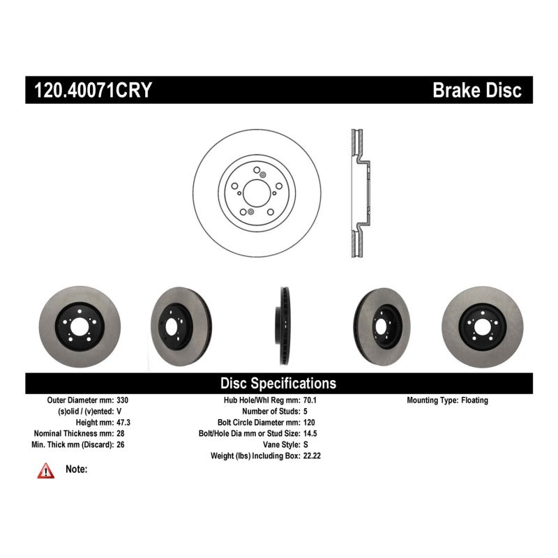 Stoptech 120.40071CRY 07-13 Acura MDX / 14-17 Acura RLX Cryo Premium Front Brake Rotor