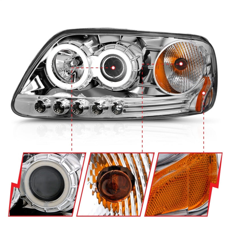 ANZO 111054 1997.5-2003 fits Ford F-150 Projector Headlights w/ Halo Chrome 1pc