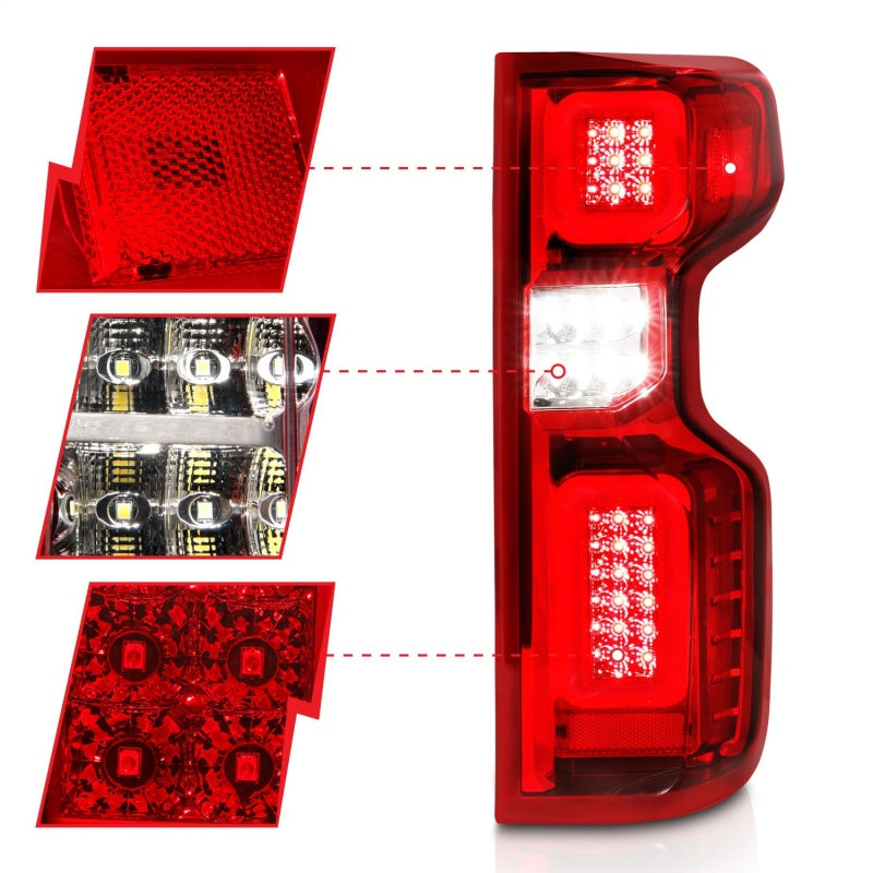 Anzo 311419 19-21 fits Chevy Silverado Work Truck Full LED Tailights Chrome Housing Red Lens G2(w/C Light Bars)