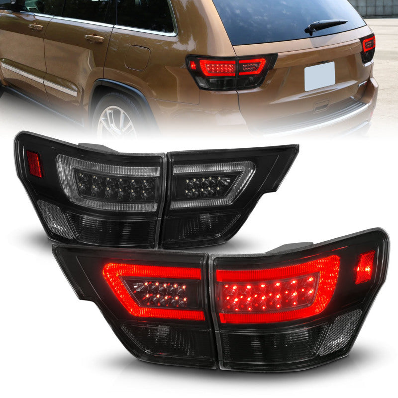 ANZO 311440 fits Jeep 11-13 Grand Cherokee LED Taillights w/ Lightbar Black Housing/Smoke Lens 4pcs