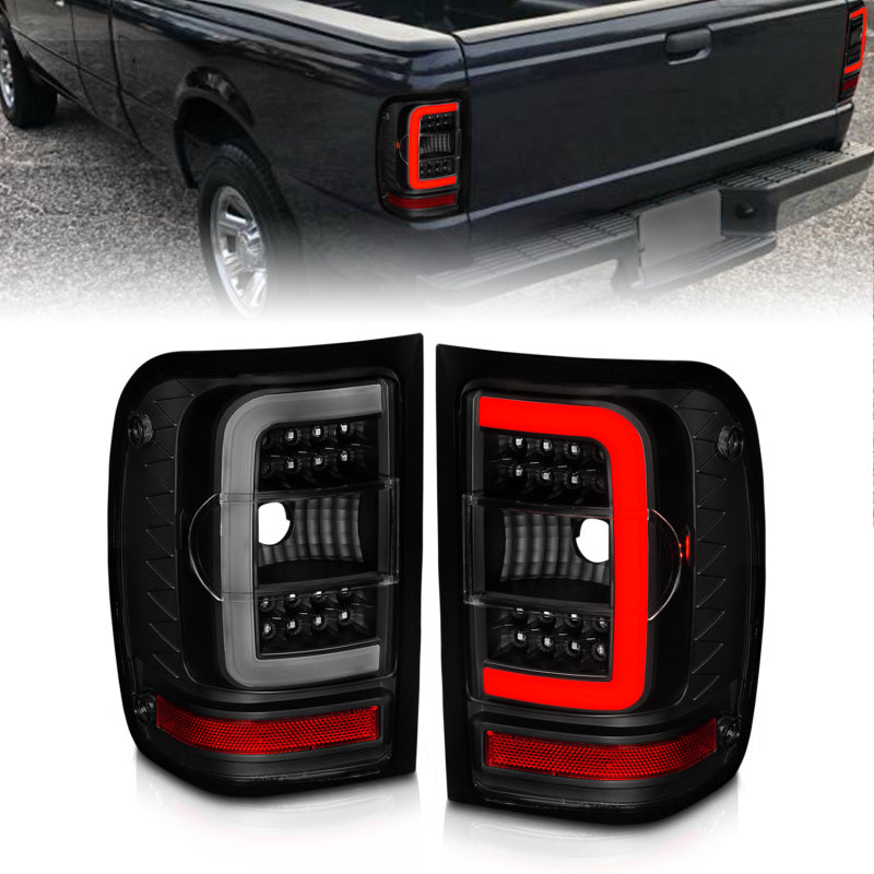 ANZO 311391 fits Ford 01-11 Ranger LED Taillights - Black Housing w/ Smoke Lens & Light Bar