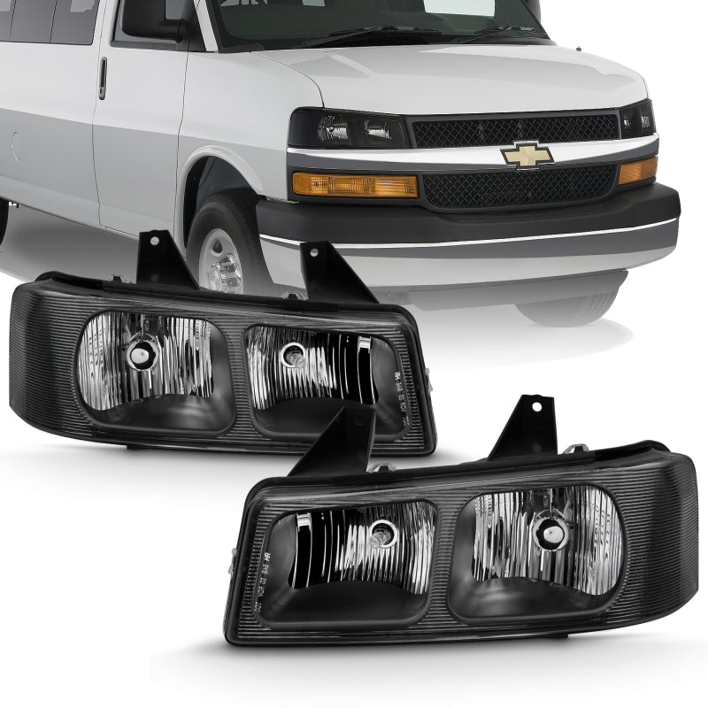 ANZO 111474 2017 fits Chevy 03-20 Express Crystal Headlight Black