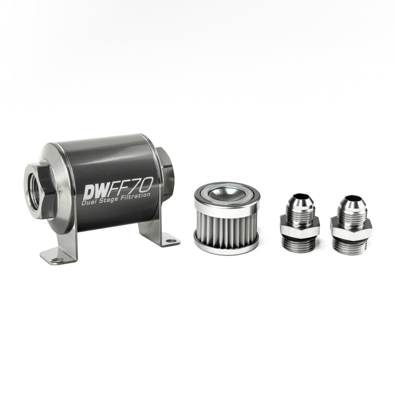 DeatschWerks 8-03-070-005K-8 Stainless Steel 8AN 5 Micron Universal Inline Fuel Filter Housing Kit (70mm)