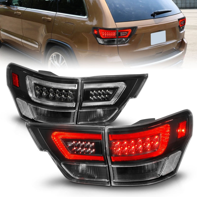 ANZO 311439 fits Jeep 11-13 Grand Cherokee LED Taillights w/ Lightbar Black Housing/Clear Lens 4pcs