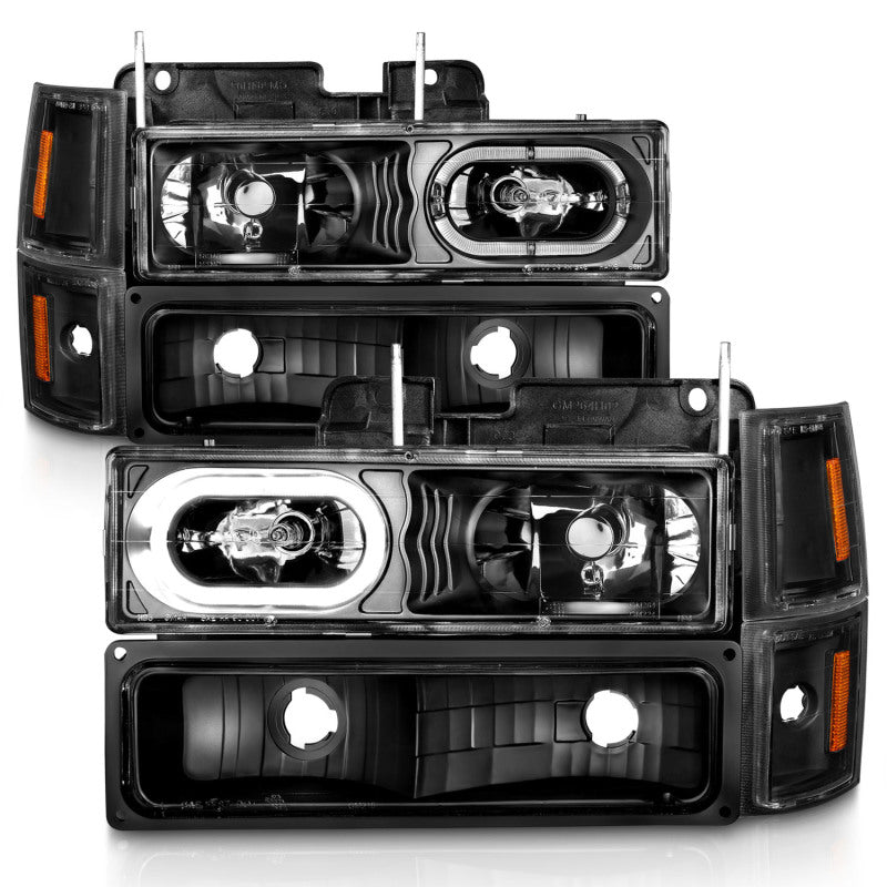 ANZO 111507 fits Chevrolet 88-98 C1500 Crystal Headlights Black Housing w/ Signal and Side Marker Lights