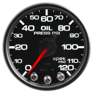 AutoMeter P32532 Autometer Spek-Pro Gauge Oil Press 2 1/16in 120psi Stepper Motor W/Peak & Warn Blk/Blk