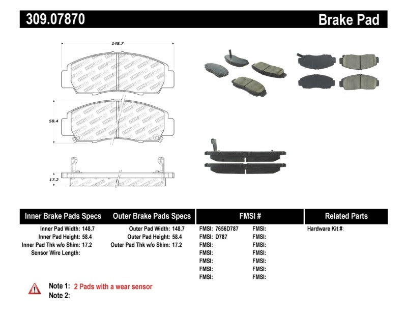 Stoptech 309.0787 Performance fits Acura TSX/Accord V6 Coupe Front Brake Pads