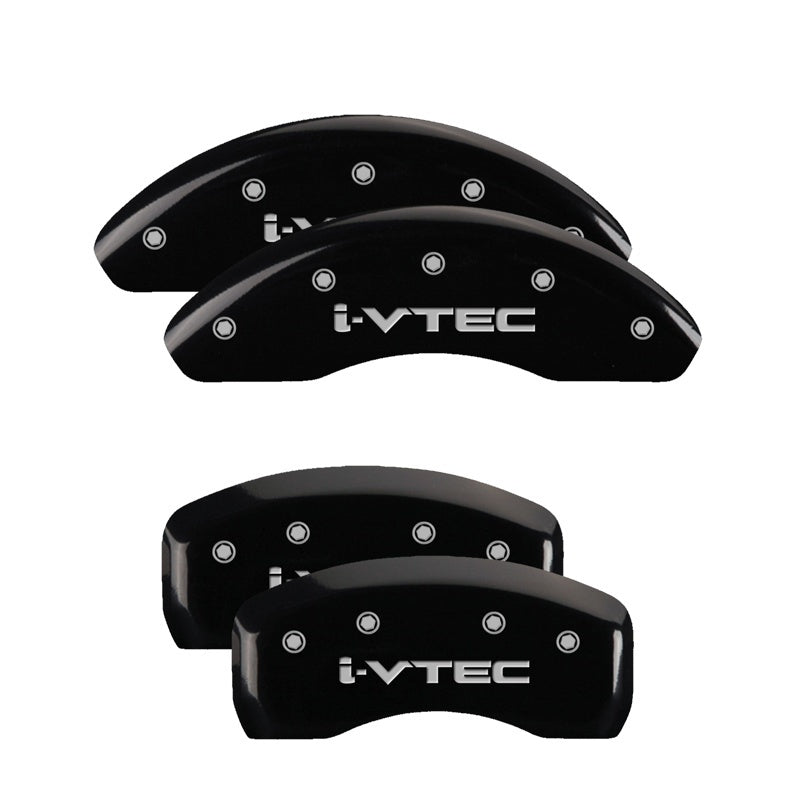 MGP 20225SIVTBK 4 Caliper Covers Engraved Front & Rear I-Vtec Black Finish Silve