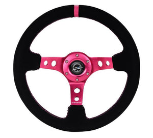 NRG RST-006S-FH RST-006S-FH Reinforced Steering Wheel Black Suede/ Fushia